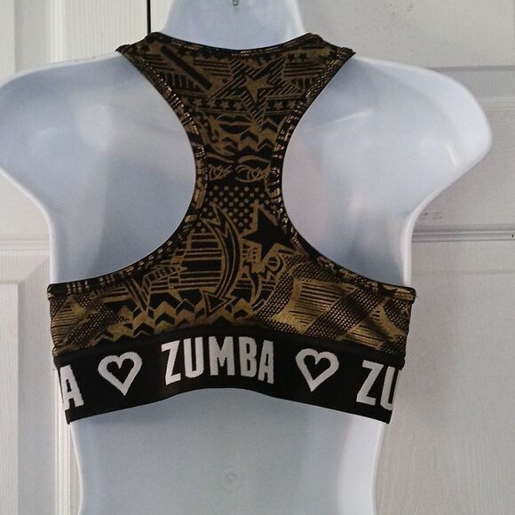 Zumba Wear Marvelous gold black metallic sports Bra Sz M - Picture 5 of 7